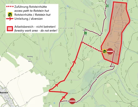 Übersichtskarte zur Umleitung zwischen Rosenthal und der Rotsteinhütte.