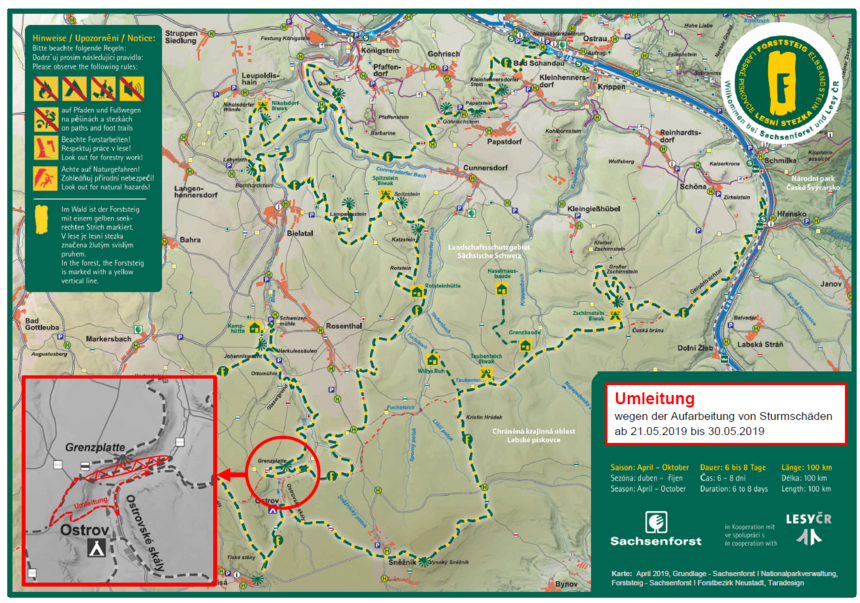 Karte vom Forststeig mit Umleitung